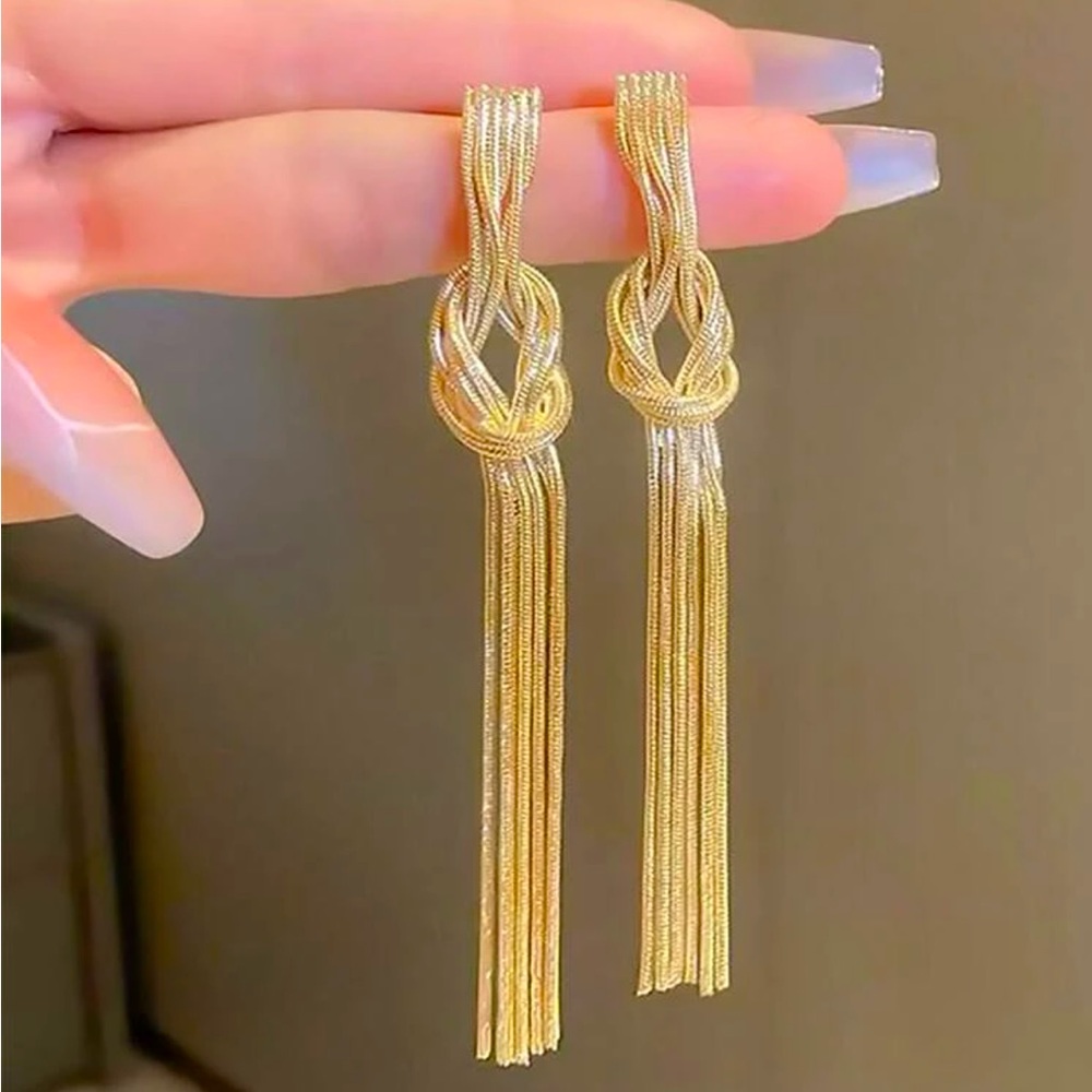 Long Tassel Chain Drop Earrings Exaggerated Punk Style Heavy Metal Ear Jewelry